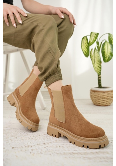 Nesil Shoes Dvm 5004 Taba Süet Çift Lastikli Kadın Bot-taba Süet Taba