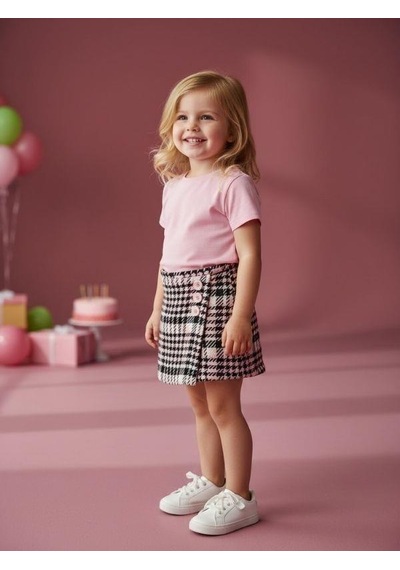 Zekids Kız Bebek Kazayağı Desenli Şort Etek-16541 Pembe