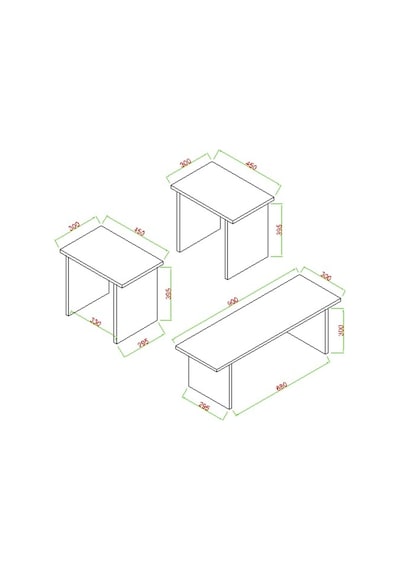 Alina Modern 3'lü Orta Sehpa Zigon Takım 90 CM Wood Siyah