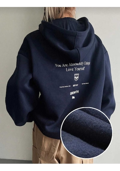 Kozia Outdoors Your Self Sırt Baskılı Kapşonlu Sweatshirt Lacivert