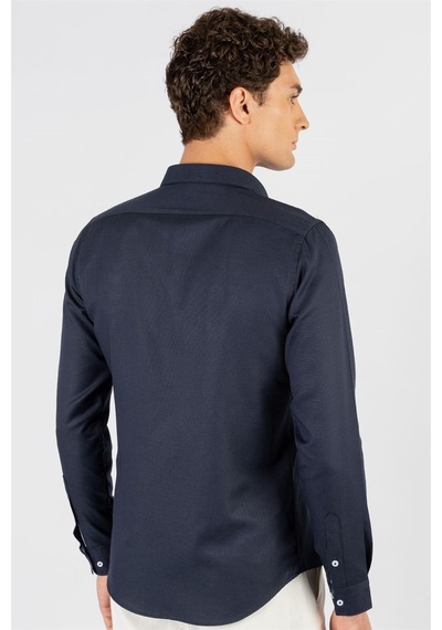 Tudors Slim Fit Dar Kesim Oxford Spor Erkek Gömlek-11665 Lacivert