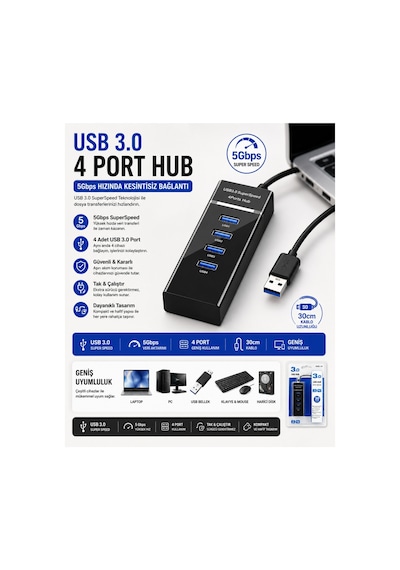 Yd-32 Usb Girişli Yüksek Hızlı 4 Port 3.0 Usb Hub Çoklayıcı Süper Hız 5gbps Çoklu Usb Port Çoğaltıcı Pc Laptop Şarj Notebook Uyumlu