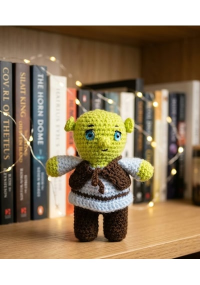 Shrek Amigurumi Örgü Oyuncak - Çizgi Film Karakteri Hediyelik Figür 12 Cm
