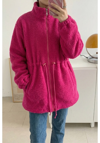 Femelle Kadın Fuşya Peluş Cepli İçi Astarlı Fermuarlı Ceket