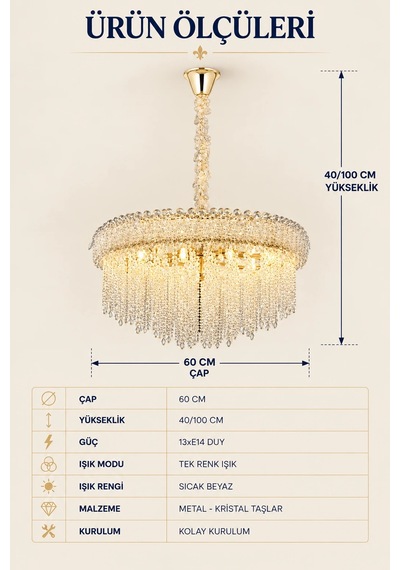 Modern Premıum Avize Gold Kasa Salon Oturma Odası Avizesi 13xe14