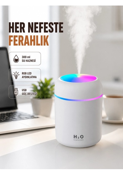 Abs Gövdeli 300ml Usb Nemlendirici - Beyaz, Gri, Pembe Renk