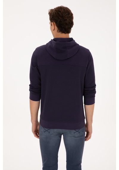 U.S. Polo Assn. Erkek Regular Fit Kapüşonlu Petek Dokulu Mürdüm Sweatshirt 50315526-VR074