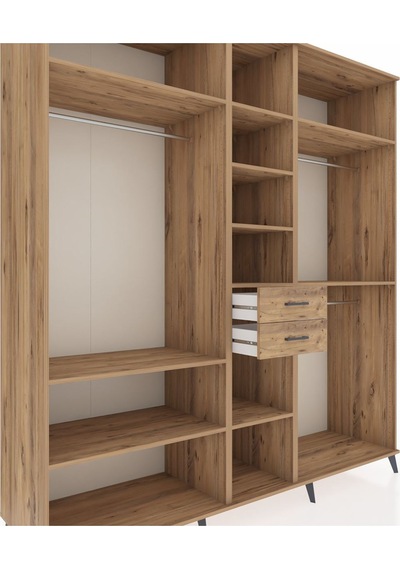 Kronos Dolap 10 Raflı 2 Çekmeceli 3 Askılı 220x59x243 Çam-çam/çam Çok Renkli