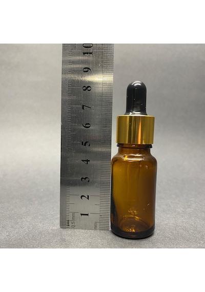 Amber Cam Damlalıklı Şişe  Gold Metalik Kapak  10 ML