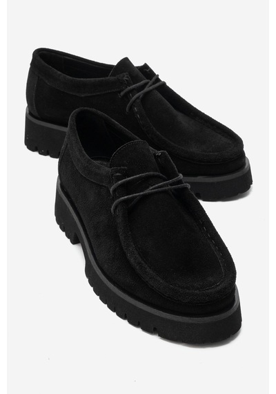 Luvi Shoes Talıa Siyah Süet Hakiki Deri Bağcıklı Kadın Loafer Ayakkabı