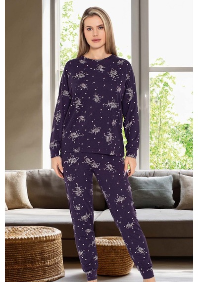 Aydoğan Kadın Yıldız Desen Uzun Kol Pijama Takımı 240966 Mor Mor