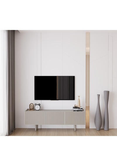 Capella Kumtaşı Rengi Mdf 3 Kapak Ahşap Ayaklı 140 Cm Tv Ünitesi