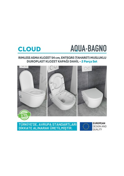 Aqua Bagno CLOUD Asma Klozet 54 cm , Entegre Bataryalı Soğuk Su G