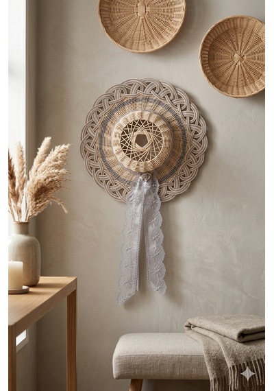 Handanrattan El Örgüsü Rattan Hasır Şapka Duvar Dekoru 40 Cm 40 Cm Çap