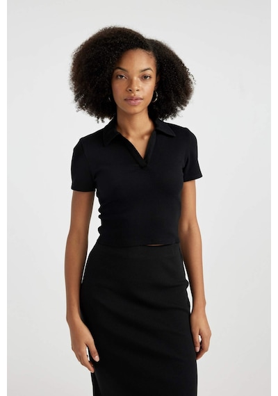 Defacto Fitted Polo Yaka Fitilli Kaşkorse Kısa Kollu Tişört A0379AX24SMBK81 Siyah Defacto Fitted Polo Yaka Fitilli Kaşkorse Kısa Kollu Tişört A0379AX24SMBK81 Siyah