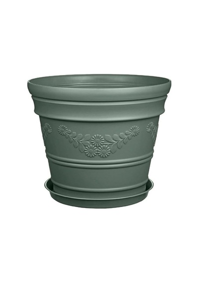 Antik Papatya Desenli Yeşil Saksı 3 Litre Yeşil
