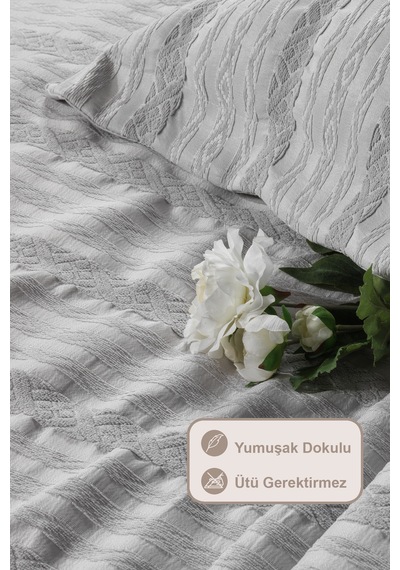 Elart Pera Yatak Örtüsü Seti Çift Kişilik 240x250 Cm Gri Gri