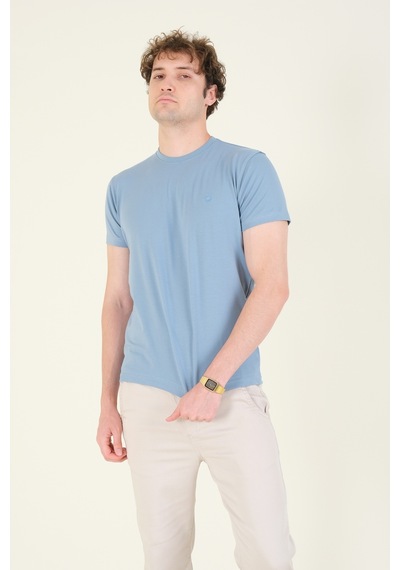 Giyim Dünyası Erkek Sıfır Yaka Basic T-shirt Mavi 001