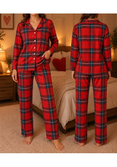 Pijama Denizi Pijama Partisi Kırmızı Ekose Desenli Düğmeli Polar Pijama Takımı Yılbaşı Konseptli Yumuşacık Ev Şıklığı Pijama Denizi Pijama Partisi Kırmızı Ekose Desenli Düğmeli Polar Pijama Takımı Yılbaşı Konseptli Yumuşacık Ev Şıklığı