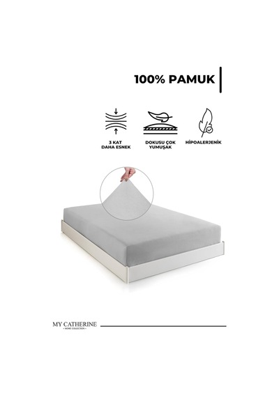 Lexroo Lastikli & Hipoalerjenik Çarşaf %100 Pamuk Penye Kumaş Gri 120x200, Luxcarsaf