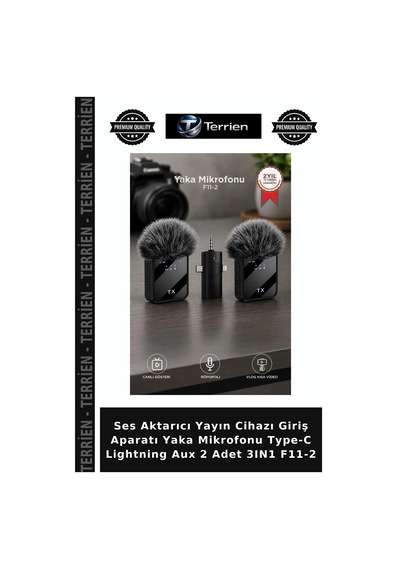 Ses Aktarıcı Yayın Cihazı Giriş Aparatı Yaka Mikrofonu Type-c Lightning Aux 2 Adet 3ın1 F11-2
