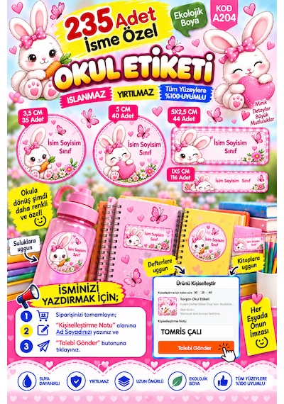 Okul Etiketi 235 Adet Kişiye Özel İsim Yazılabilen Kalem Defter Ve Kitap İçin Etiket Çok Renkli