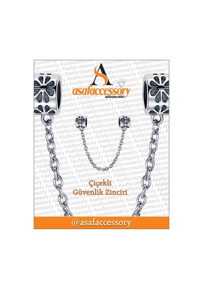 Çiçekli Güvenlik Zinciri Charm Gümüş