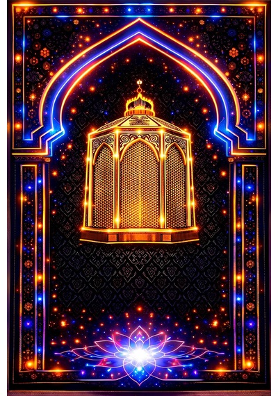 Siyah Mihraplı Neon Kandil Desenli Bambu Namaz Seccadesi 80x130 Cm Renkli