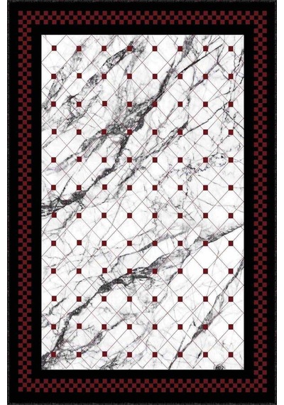 Bordo Geometrik Kaymaz Taban Makinede Yıkanabilir Halı Rv145n11