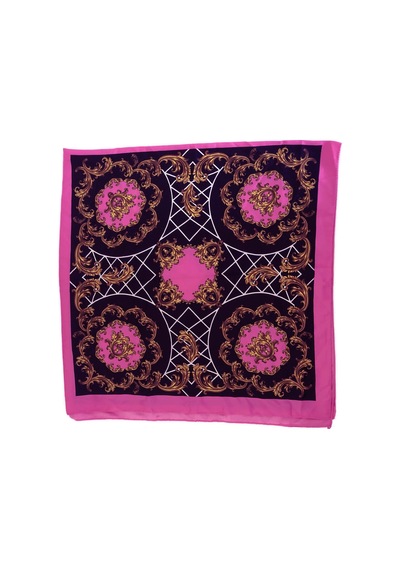 Tikitonki Geometrik Çiçek Desenli Kare Kesim Saten Pembe Eşarp - 90x90 Pembe Pembe