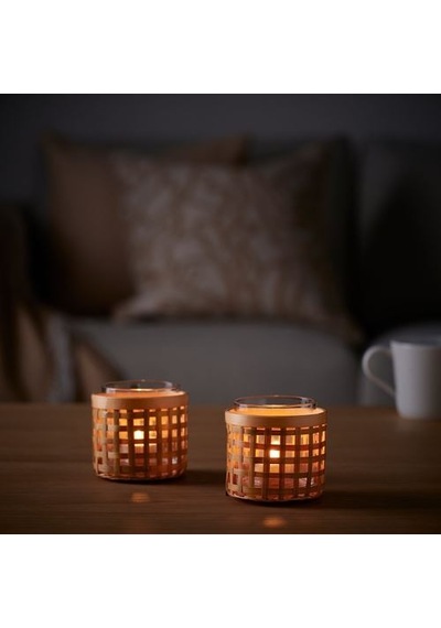 Ikea Påvefınk Tealight Mumluk, Bambu, 8 Cm Çok Renkli