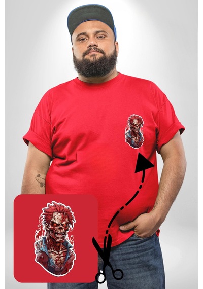 Angemiel Zombi Kırmızı The Walking Dead Kırmızı Büyük Beden Kadın Basic Minimal Baskılı Tişört Kırmızı