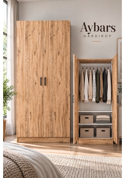 Aybars 2 Kapaklı Gardırop Askılıklı Ve Raflı Gardırop Elbise Dolabı Çam