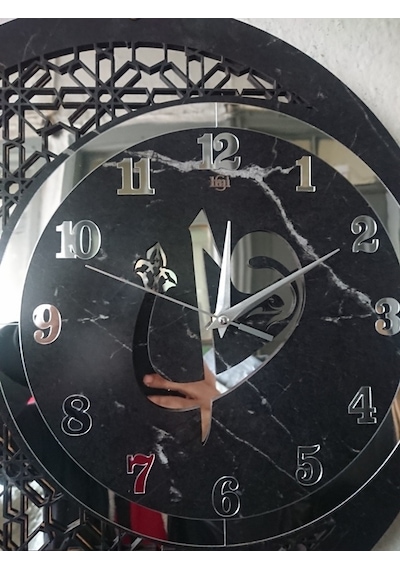 Duvar Saati 40 Cm Ahşap Ve Ayna Elif-vav Motifli Ahşap - Gümüş