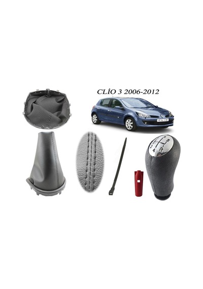 Renault Clio 3 Vites Körüğü+vites Topuzu Siyah Dikiş + Deri Topuz Krom Kapak Siyah