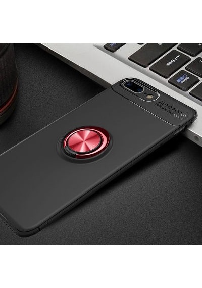 Apple Uyumlu iPhone 8 Plus Kılıf Yüzüğü Stant Ve Araç Tutucu Olabilen Şık Esnek Premium Silikon Kapak Ryc/ravel Siyah - Kırmızı
