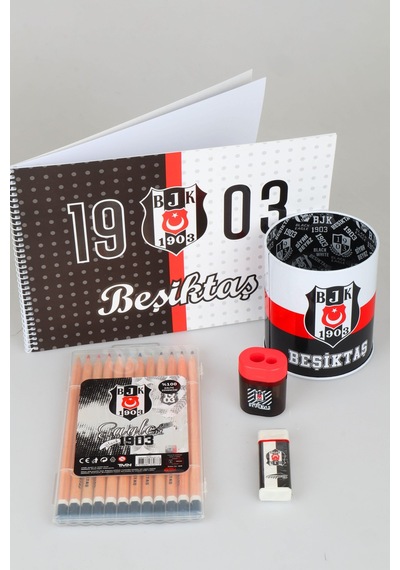 Dekomus İle Lisanslı Beşiktaş Resim Defteri,12'li Kuru Boya Kalemi,metal Kalemlik,silgi Ve Kalemtraş Seti