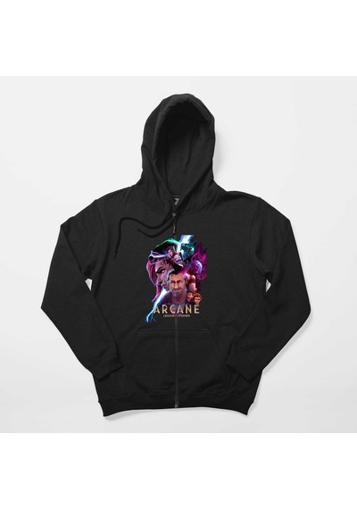 Arcane Siyah Fermuarlı Kapşonlu Sweatshirt