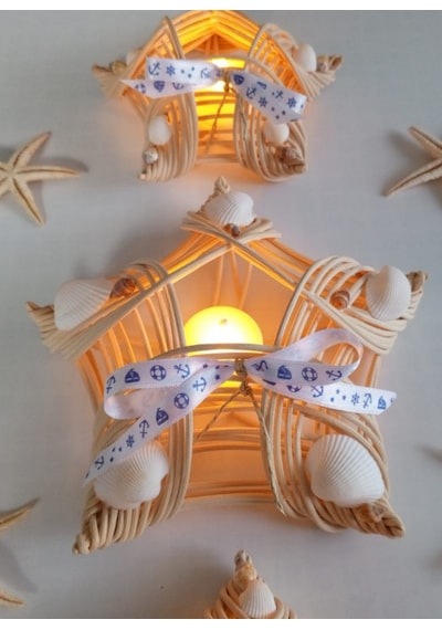 Yıldız Marin Mumluk Bambu 3'lü Set Tealight Bej