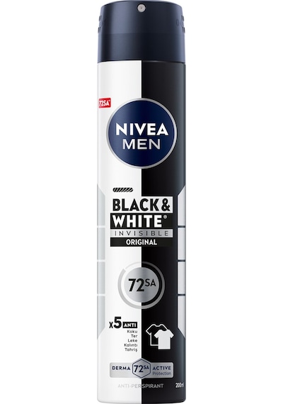 Nıvea Men Erkek Sprey Deodorant Black&white Invisible 72 Saat Anti-perspirant Original 200ml 4 Adet
