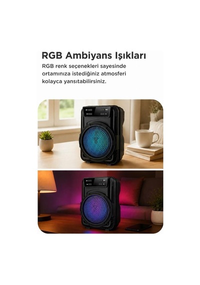 Özel Üretim Bluetooth Hoparlör Gts-1346 Siyah Taşınabilir Cihaz Parti Işığı Müzik