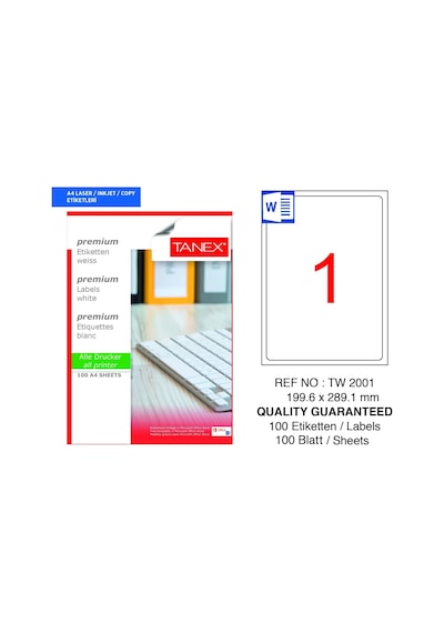 Tanex Tw-2001 199,6x289,1mm 100 Lü Lazer Etiket