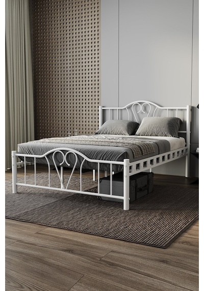 Argimo Orkide Çift Kişilik Ferforje Metal Karyola Beyaz 180 x 200