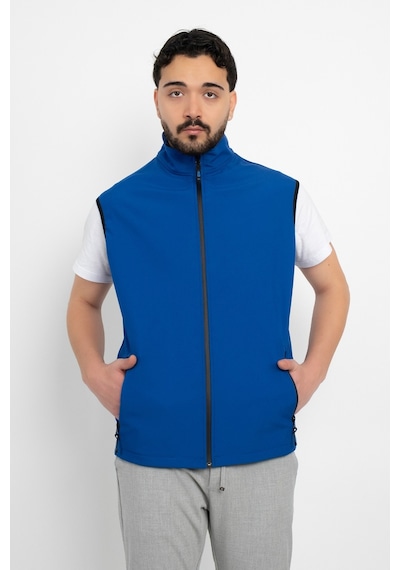 Dasüniforma Unisex Traşlanmış Tüylenmez Cepli Polar Yelek Standart Tam Fermuarlı Soğuk Geçirmez Polar Yelek Mavi