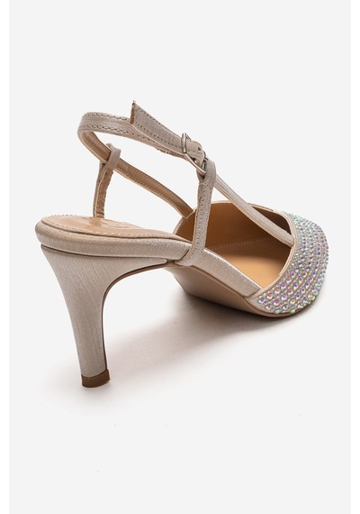 Luvishoes Elodıe Bej Taşlı Kadın İnce Topuklu Abiye Ayakkabı