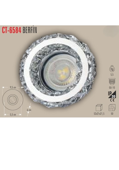 Ct-6584 Berfin Cam Spot Ampülsüz 10 Adet Beyaz