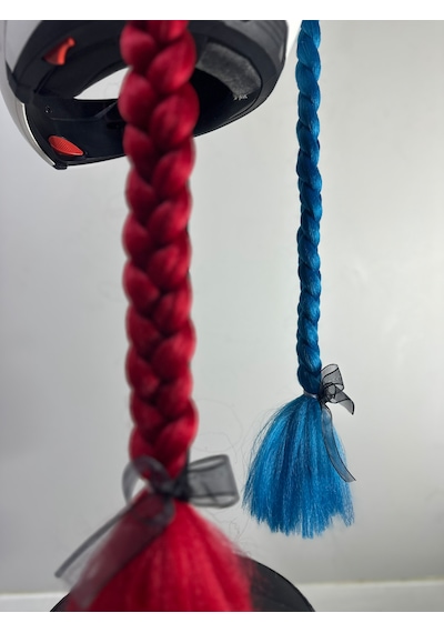 Motor & Motosiklet Harley Quinn Kırmızı Petrol Mavi Çift Örgü Saç Kask Dış Aksesuarı Diğer