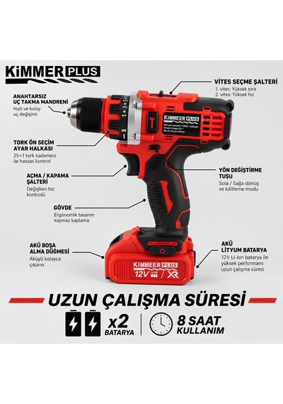 Km0101k 12v Metal Şanzıman Şarjlı Matkap 24 Parça Set