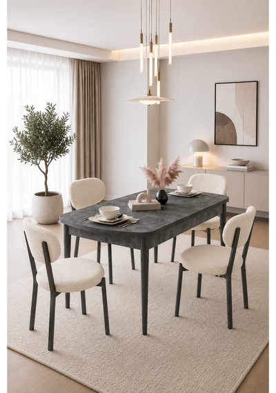 Renlife Açılır Yemek Masası Ve Sandalye Seti Metal Ayaklı 4 Sandalye + 80x130 Masa Aris Aris Krem Renlife Açılır Yemek Masası Ve Sandalye Seti Metal Ayaklı 4 Sandalye + 80x130 Masa Aris Aris Krem