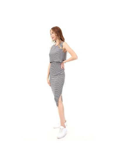 Luvmabelly Myra5552 - Emzirme Elbise Kolsuz Yırtmaçlı Çizgili - Siyah-siyah